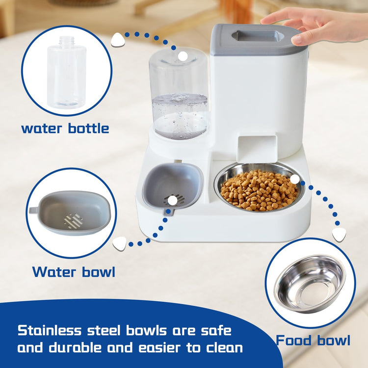 2 in 1 Automatic Cat Feeder & Water Dispenser,Gravity Pet Feeder Stainless Steel Food Water Bowl All-in-One Large Capacity Self Feeding for Cats Dogs Small Medium Pets(Green)