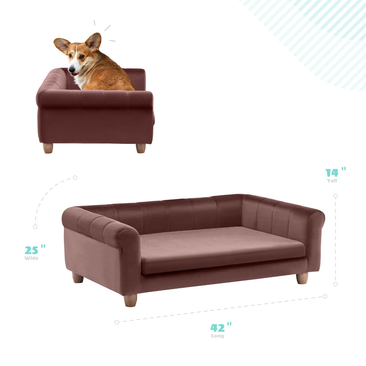 CRITTER SITTERS 33” Faux Suede Ped Bed in Brown, Durable Washable Sofa Couch for Small & Medium Cats & Dogs, Must Have Accessory for Yorkies, Shih Tzus & Frenchies, Kitten & Puppy Essential Furniture