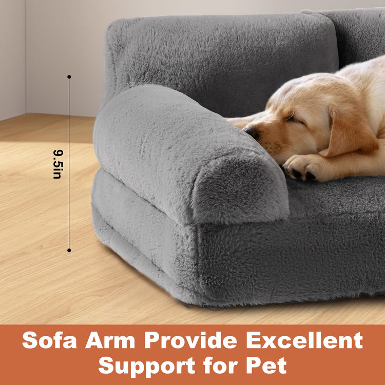 FAMIDGE Plush Cat Couch Bed - Cat Bed for Indoor Cats, Dog Sofa Bed, Short Rabbit Fleece Calming Pet Couch with Removable Cover, Anti-Shedding Pet Sofa for Small/Medium Pets (26×18×12in, Brown)