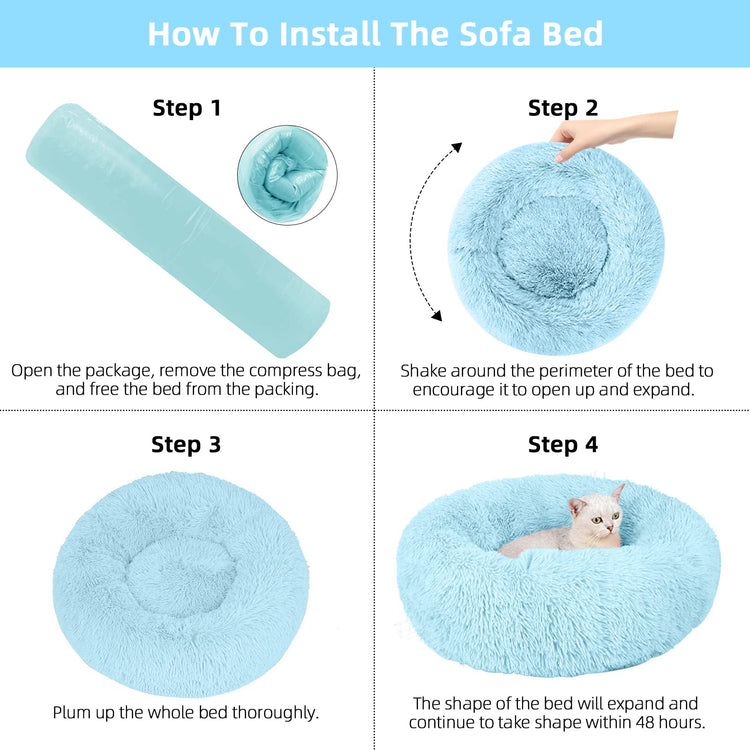 Dog Bed for Small Medium Large Dogs Cats, 20 inch Calming Washable-Round Cozy Soft Pet Bed for Puppy and Kitten with Slip-Resistant Bottom