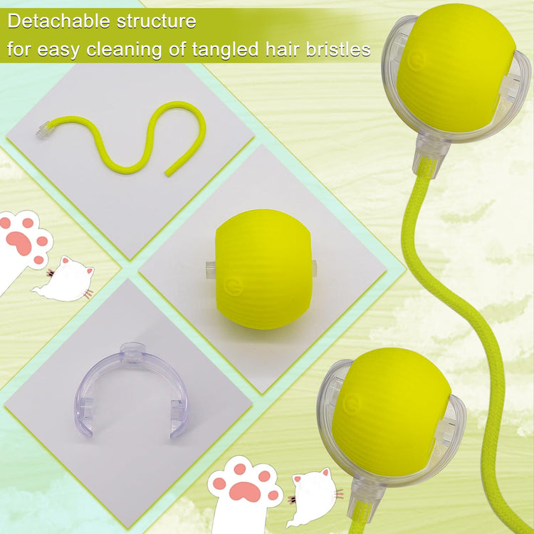 Interactive Cat Dog Toy Ball: Indoor Small Automatic Moving Smart Rolling Fun Pet Game with Led Light and String Tail for Motion Activated, Cute Kitten Puppy Present, Exercise Wheel Supplies (Yellow)