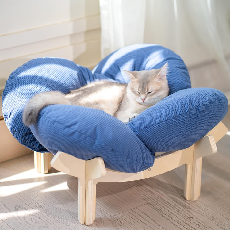 CHEERHOME PETS Elevated Cat Bed Wooden with Cushion Fluffy Pet Couch Sofa for Indoor Cats Raised Kitty Lounge Chair Suitable for Puppy, Cat Furniture(Pink)
