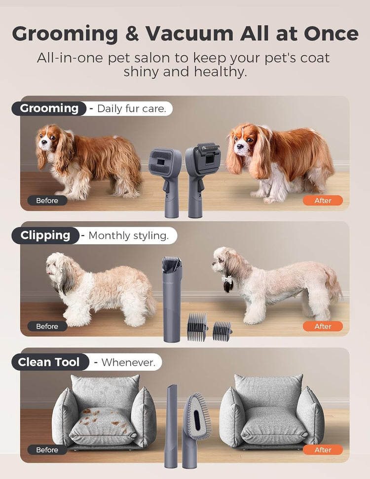 Dog Grooming Kit, FurEase Dog Grooming Vacuum with Dog Clippers for Grooming, 13000Pa Powerful Dog Vacuum for Shedding Grooming with 5 Pet Grooming Tools
