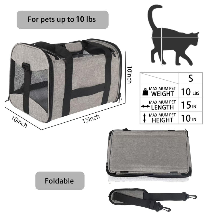Cat Dog Carriers Soft-Sided Pet Carrier Large Cats for Medium Big Cat Small Dog Puppy up to 16lbs TSA Airline Approved Animal Collapsible Cat Carrier Carriers Travel Carrier Cat Bag (17x11x11)