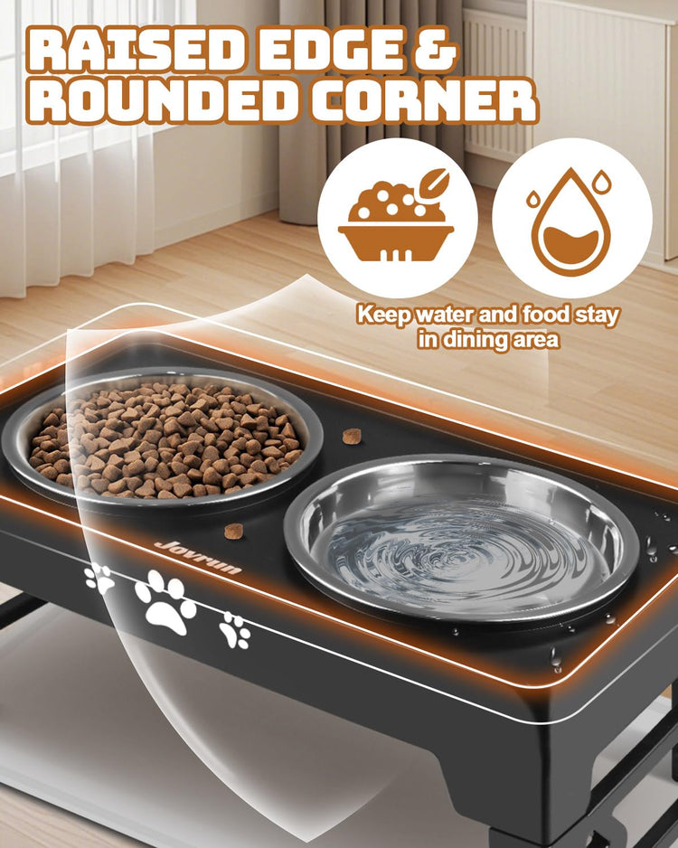 Jovrun Elevated Dog Bowls for Medium Large Size Dogs, Non-Slip Dog Feeder with 1*Stainless Steel Dishes & 1*Slow Feeder Bowl, 5 Heights Adjustable Raised Bowls to 3.15″-8.66″-9.84″-11.02″-12.2″