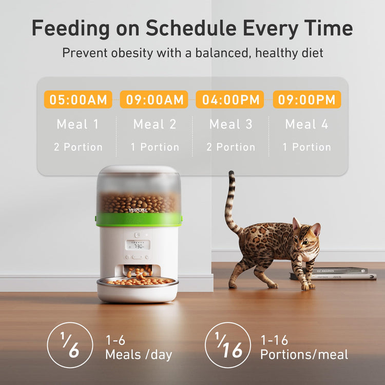 Yuposl Automatic Cat Feeders - 2L Cat Food Dispenser Easy to Use, Timed Automatic Pet Feeder with Over 180-day Battery Life, 1-6 Meals Dry Food Programmable Portion Control Also for Dogs