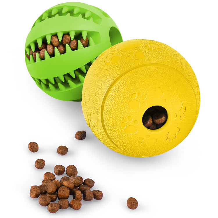 HIPPIH Dog Puzzle Toy 2 Pack, Interactive Dog Toys for Treat Dispensing, Durable Puppy Toys for Teething, Dog Treat Ball for Teeth/Slow Feeder/IQ Training/Playing, Blue-2.75‘’, Green-3.14‘’