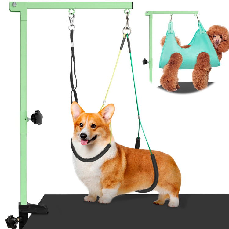 Dog Grooming Arm with Pet Grooming Hammock, getlstub 35" Pet Grooming Table Arm with Adjustable No Sit Haunch Holders, Dog Grooming Stand with Loop Noose for Small and Medium Pets
