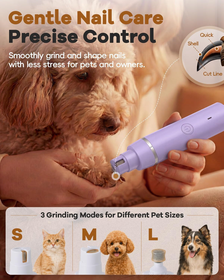 Veeconn Dog Clippers Grooming Kit Hair Clipper-Low Noise Paw Trimmer- Rechargeable - Cordless Quiet Nail Grinder Shaver for Cats and Other Pets