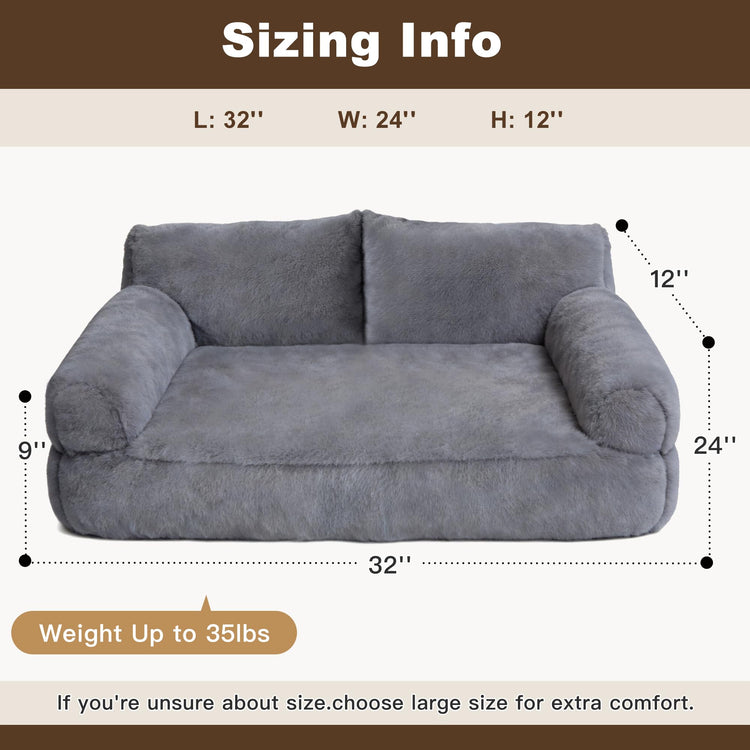 Large Cat Beds for Indoor Cats, Dog Couch Bed, Cute Cat Couch Sofas for Less 20lbs Kitten Puppy, Small Dog Sofas & Chairs with Removable Washable Cover, Soft Warm Pet Furniture, Cream