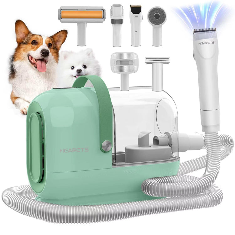 HEAPETS Dog Grooming Vacuum Kit - 3L Vacuum with 7 Tools, Low Noise Electric Clipper and Brush for Pet Shedding at Home, Black
