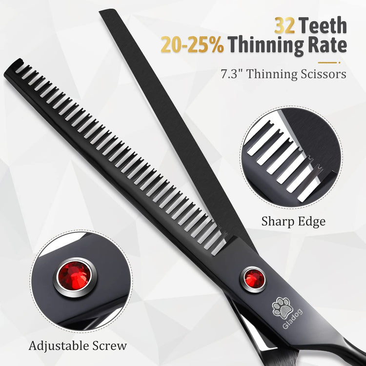 GLADOG Professional 5 in 1 Dog Grooming Scissors Set with Safety Round Tips, Sharp and Heavy-duty Pet Grooming Shears for Cats