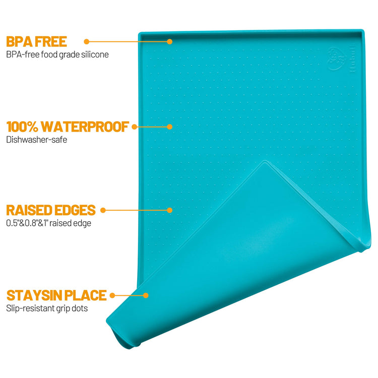Hubulk Dog Feeding Mat,100% Waterproof Food Grade Silicone Pet Food and Water Bowl Placemat,Dishwasher, High Raised Edge to Prevent Spills,Nonslip Tray to Stop Messes on Floor (19"x12"x0.5", Grey)
