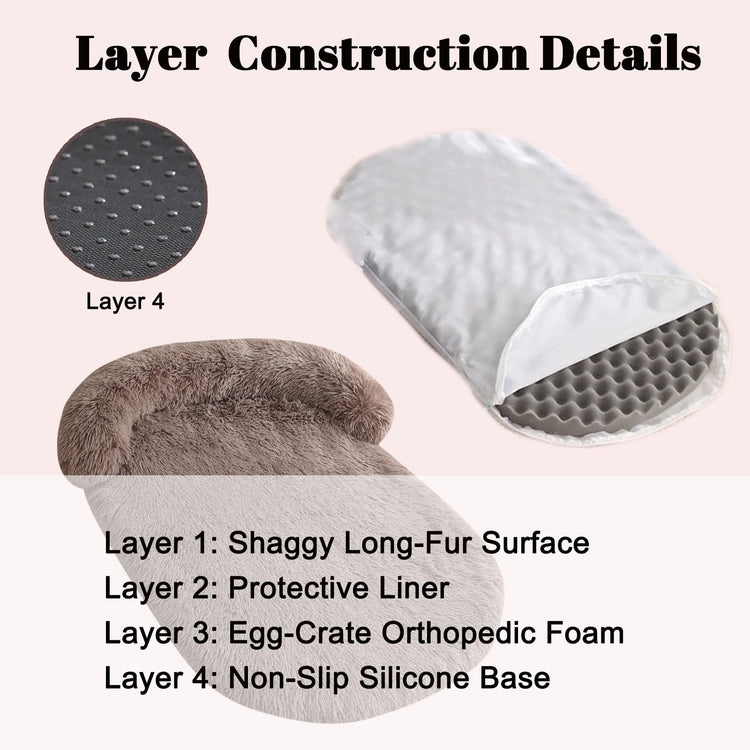 Orthopedic Dog Bed with Egg-Crate Base, Calming Dog & Cat Beds Long Plush with Raised Edges, Spine Friendly Pet Sleeping Mat for Small Medium Dogs, Machine Washable (Oval, Beige 26"x20")