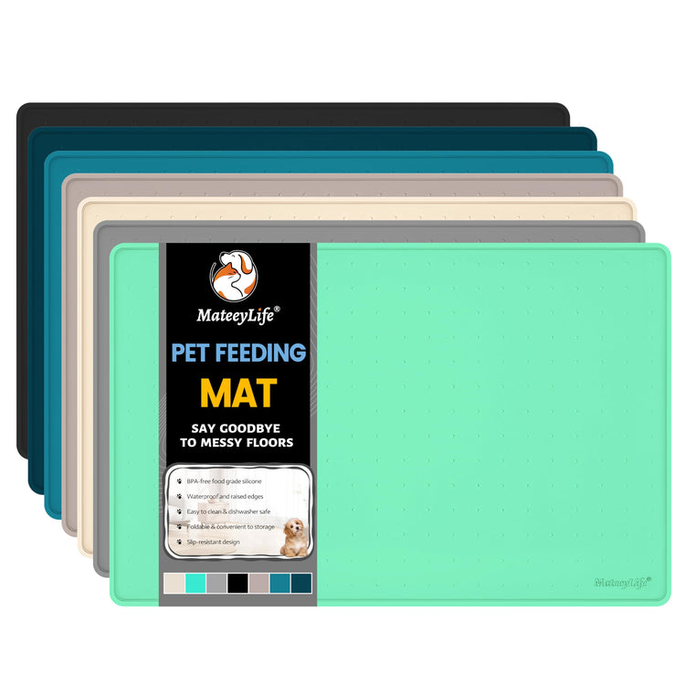 MateeyLife Silicone Cat & Dog Food Mat for Floors Waterproof, Anti-Slip Dog Bowl Mats for Food and Water, Pet Feeding Mats with Lip to Prevent Spills, Pet Placemat for Messy Drinkers to Protect Floors