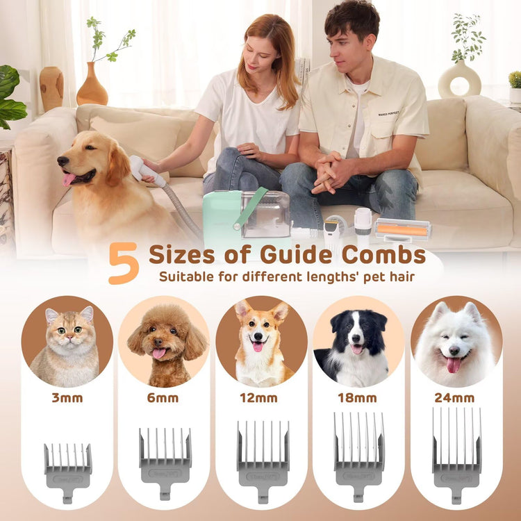 HEAPETS Dog Grooming Vacuum Kit - 3L Vacuum with 7 Tools, Low Noise Electric Clipper and Brush for Pet Shedding at Home, Black