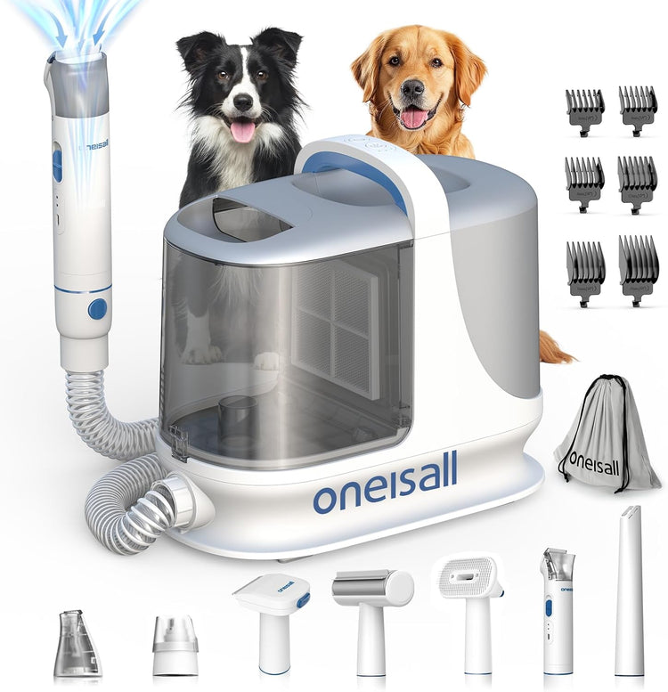 oneisall Dog Grooming Vacuum, 13000Pa Powerful 3L Dust Cup Pet Vacuum with Clipper Nail Grinder & Shedding Brush, 7 in 1 Dog Grooming Kits, Quiet, Large Capacity 3 Suction Levels, BM3