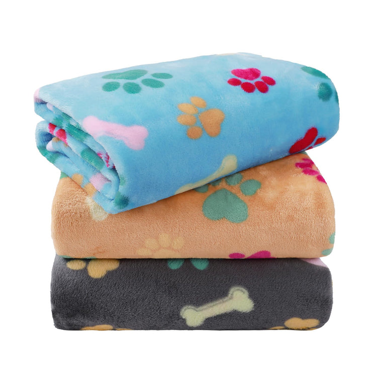 LINENLUX 1 Pack 3 Blankets Super Soft Fluffy Premium Fleece Dog Blankets for Puppy Cat Pet Blanket Flannel Throw Warm Sleep Dog Paw 23x16 inches