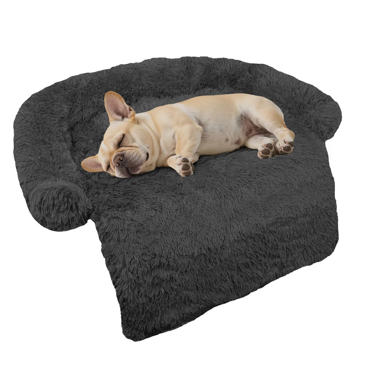 Calming Dog Bed Fluffy Plush Dog Mat for Furniture Protector with Removable Washable Cover for Large Medium Small Dogs and Cats (Small(35x31x5), Light Grey)