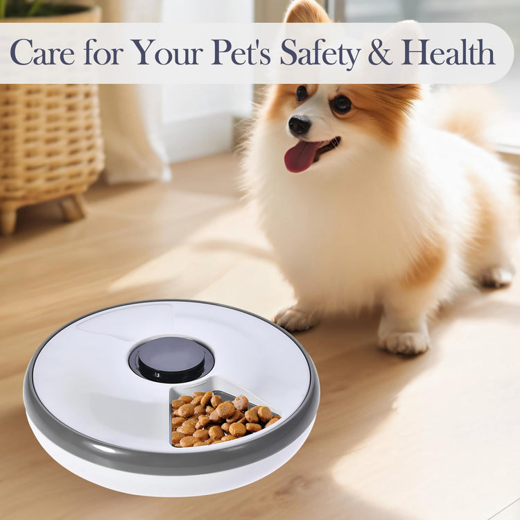 6-Meal Timed Automatic Cat & Dog Feeder with Cooling Pack, Programmable Portion Control Pet Food Dispenser for Dry & Semi-Wet Food, 12.4″×12.4″×2.99″