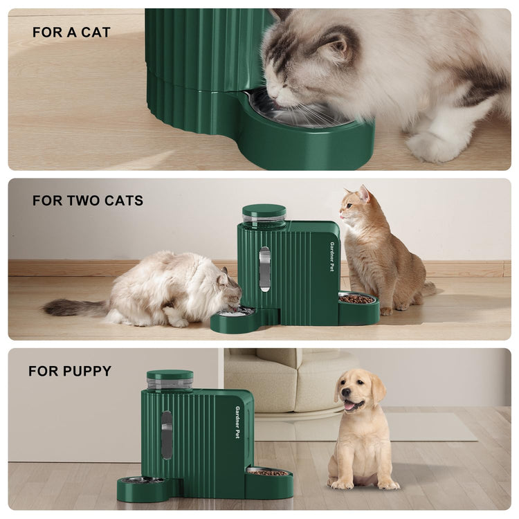 Gardner Pet Automatic Gravity Cat Food Feeder and Water Dispenser Stainless Steel Two-in-One Set Large Capacity Dispenser for Pets Dogs, Puppies, Kittens-(0.8 Gallons x 2)