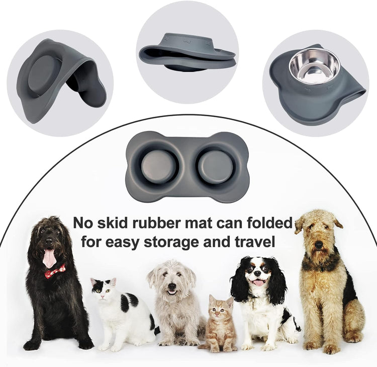 AsFrost Dog Food Bowls Stainless Steel Pet Bowls & Dog Water Bowls with No-Spill and Non-Skid, Feeder Bowls with Dog Bowl Mat for Dogs Cats and Pets-Pink, 24 0z in Total