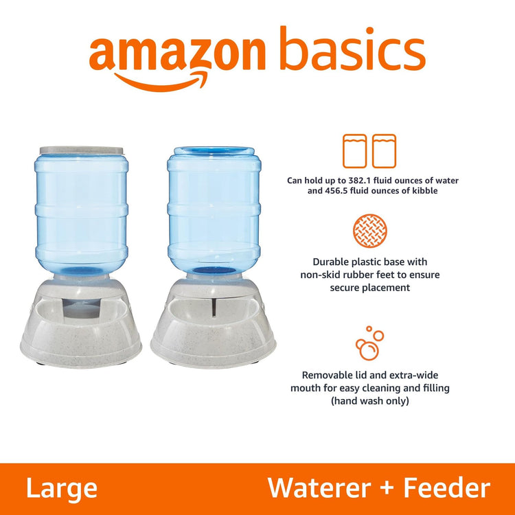 Amazon Basics Gravity Pet Food Feeder for Dogs and Cats, Easy to Clean, Easy to Fill, Removable Lid, 6-Pound Capacity, Small, Gray