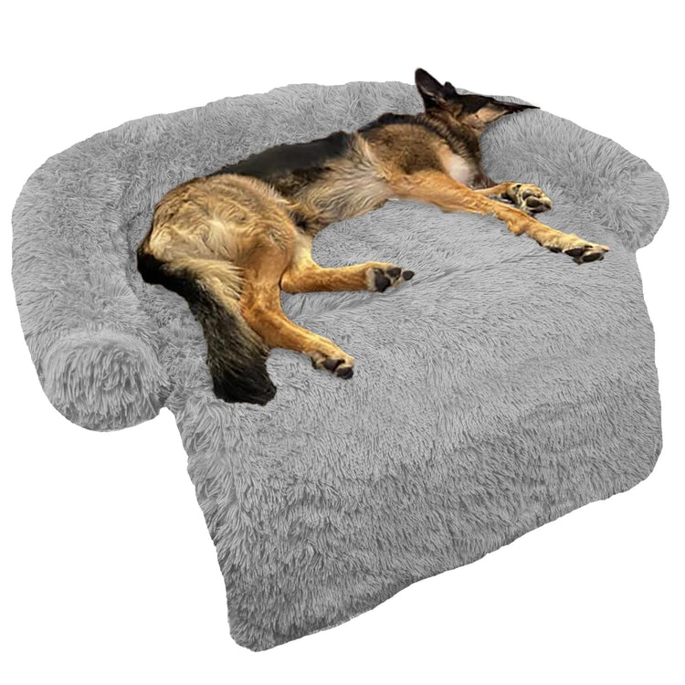 Calming Dog Bed Fluffy Plush Dog Mat for Furniture Protector with Removable Washable Cover for Large Medium Small Dogs and Cats (Small(35x31x5), Light Grey)