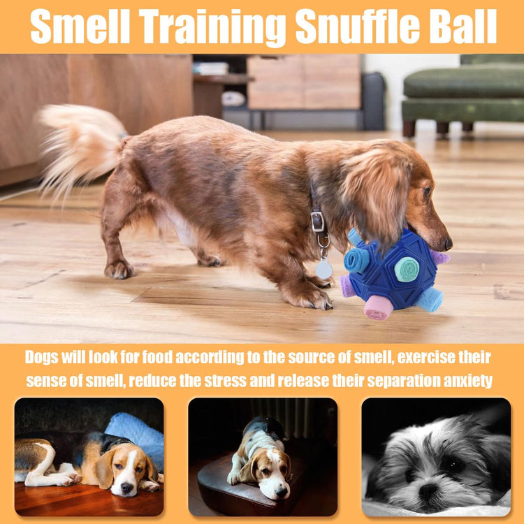 Dog Snuffle Ball-Interactive Puzzle Dog Toys Encourage Natural Foraging Skills Slow Feeder for Training and Stress Relief, Cloth Strip Hiding Food Chew Toys with Squeaky Carrot Toy for Any Size
