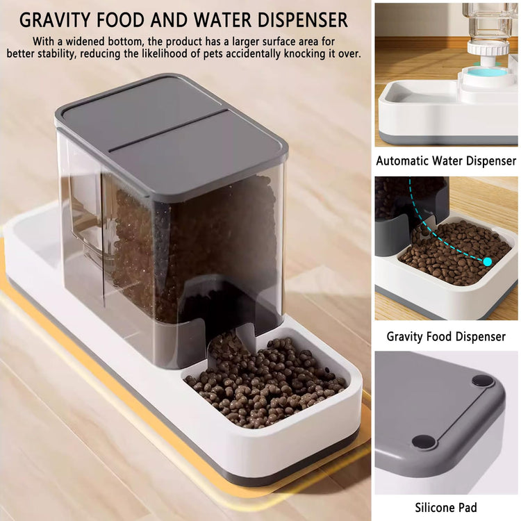 kathson Gravity Cat Food and Water Dispenser Automatic Dog Feeder Waterer 2 in 1 Auto Pet Food and Water Bowl Set Self Feeding for Puppy Kitten，Blue
