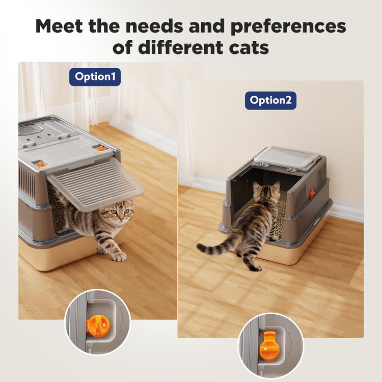 FURTIME Stainless Steel Litter Box with Lid, Large Enclosed Cat Litter Box for Big Cats, Metal Cat Box with High Sided Enclosure & Scoop, Front & Top Entry, Odor Free, Anti-Leakage, Grey