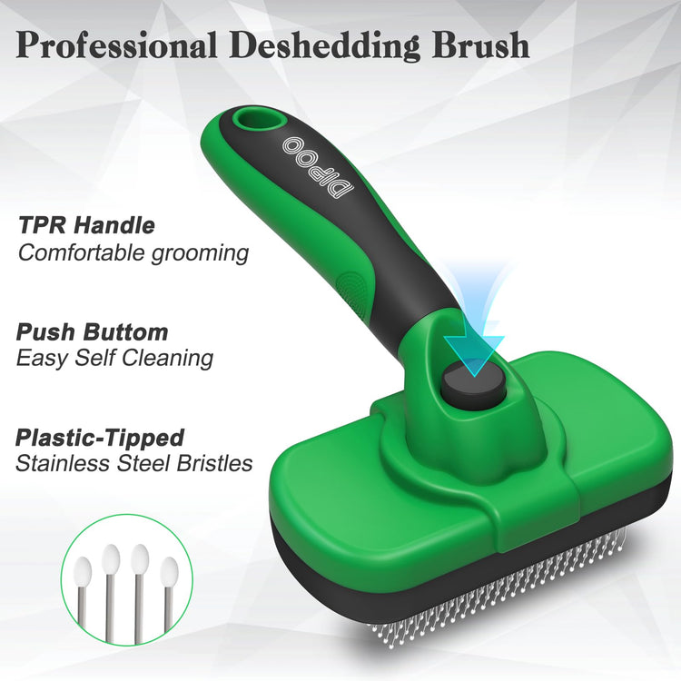 Dipoo Self-Cleaning Pet Grooming Brush - Skin-Friendly Deshedding Tool for Dogs & Cats in Pink, Removes Loose Hair and Tangles