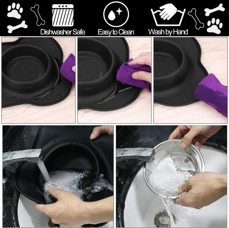 AsFrost Dog Food Bowls Stainless Steel Pet Bowls & Dog Water Bowls with No-Spill and Non-Skid, Feeder Bowls with Dog Bowl Mat for Dogs Cats and Pets-Pink, 24 0z in Total