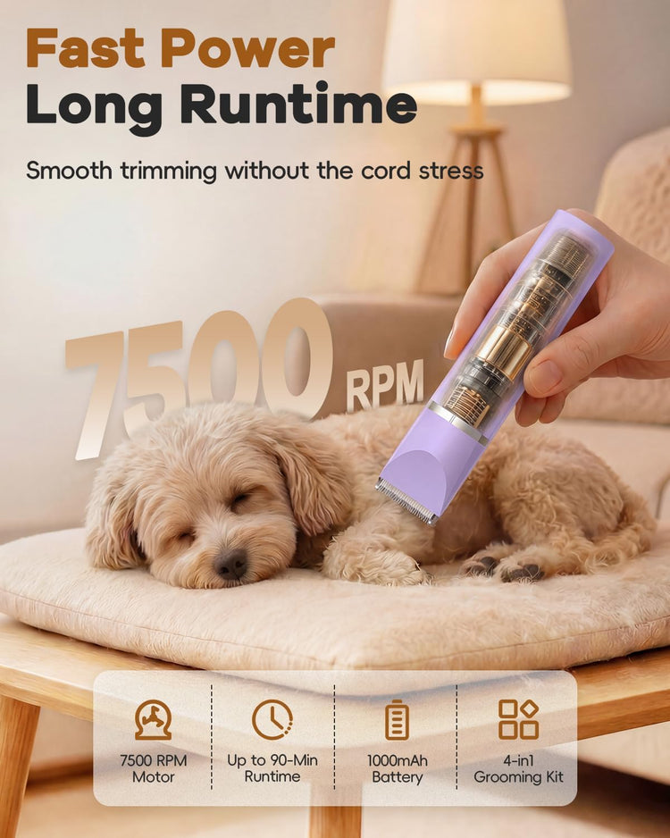 Veeconn Dog Clippers Grooming Kit Hair Clipper-Low Noise Paw Trimmer- Rechargeable - Cordless Quiet Nail Grinder Shaver for Cats and Other Pets