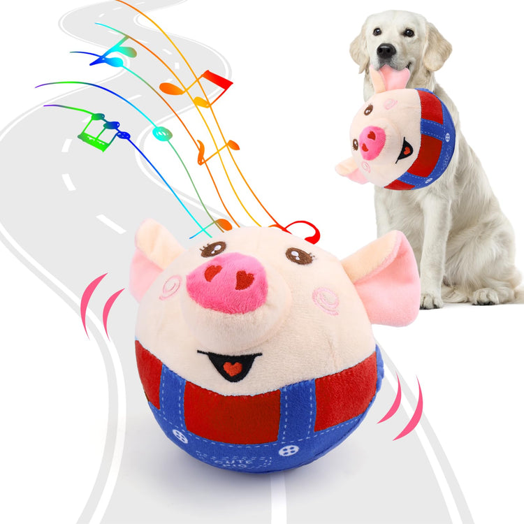 BABORUI Interactive Dog Toys Pig, Jumping Squeaky Dog Toys with Recording and Music Modes, Rechargeable Moving Dog Chew Toys for Small/Medium/Large Dogs to Keep Them Busy(Blue Pig)