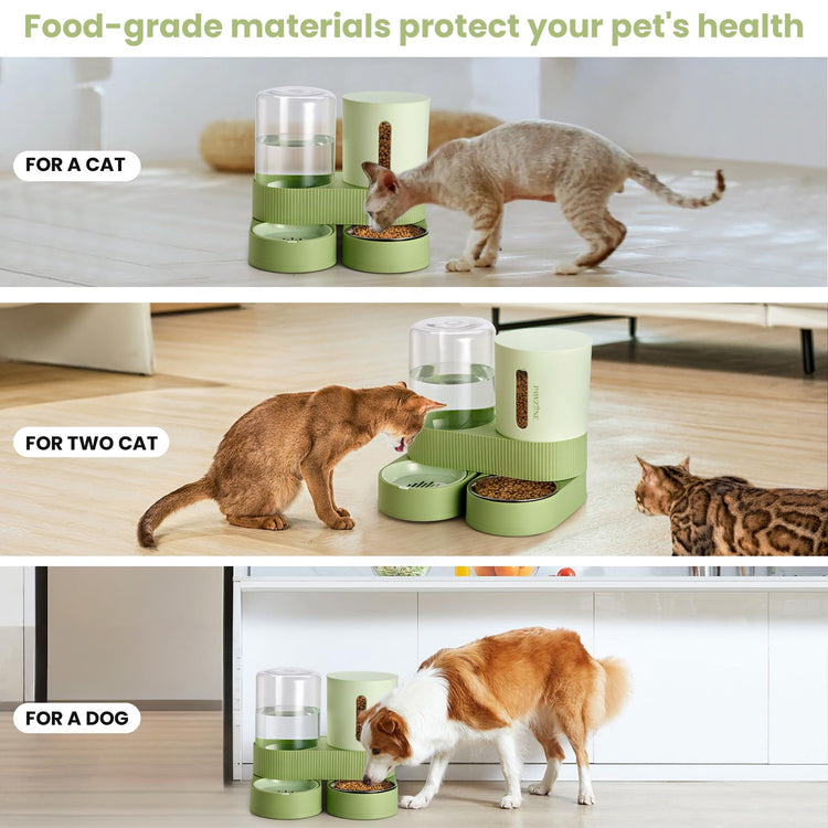 2 Pack Automatic Cat Feeder Stainless Steel Water Dispenser Gravity Food Feeder and Waterer Set with Pet Food Bowl for Small Medium Kitten Puppy Pets Large Capacity(Grey)