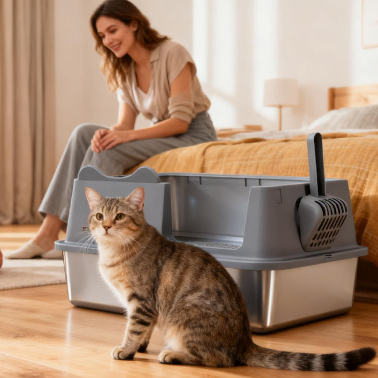 Upgraded Fully Enclosed Cat Litter Box with Lid, Covered Cat Box Enclosure, Anti-Splashing Easy to Clean Kitty Litter Boxes with Drawer, 3 Modes can Use from Kitten to Adult(White&Grey)