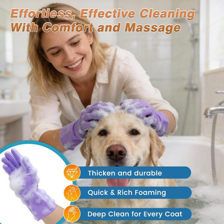 7PCS Pet Grooming Kit for Dogs and Cats，with Storage Bag & Includes Dog Washing Gloveswith High-Density Teeth, Adjustable Handle Dog Shampoo Brush, Dog Finger Toothbrush (Gray)