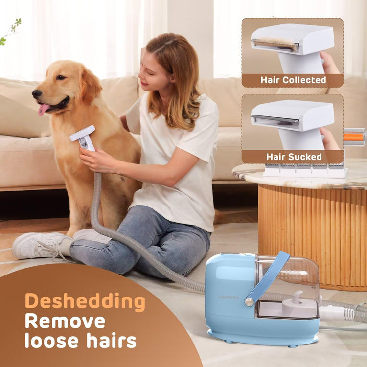 HEAPETS Dog Grooming Vacuum Kit - 3L Vacuum with 7 Tools, Low Noise Electric Clipper and Brush for Pet Shedding at Home, Black