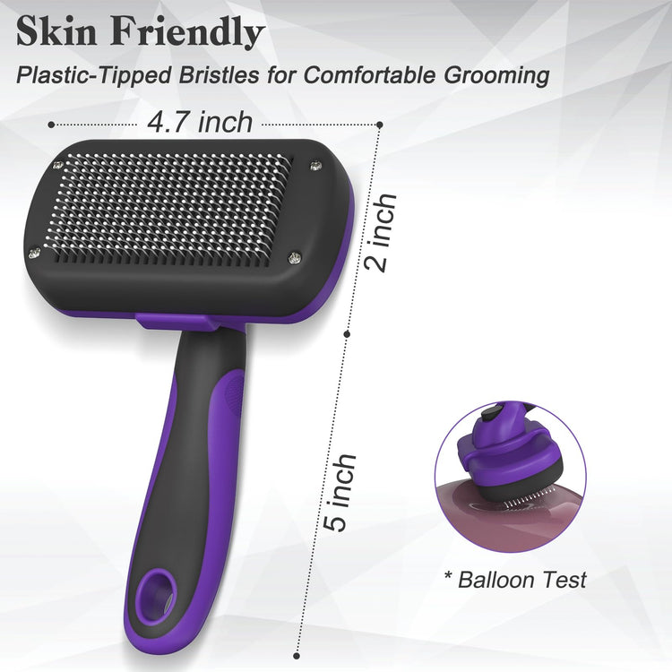 Dipoo Self-Cleaning Pet Grooming Brush - Skin-Friendly Deshedding Tool for Dogs & Cats in Pink, Removes Loose Hair and Tangles