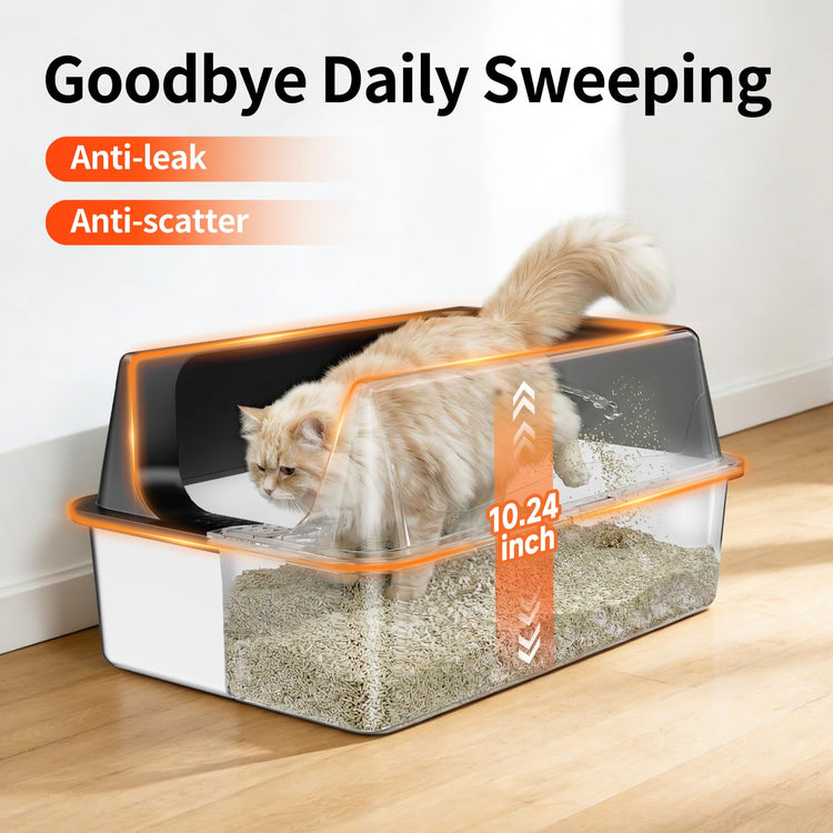2 Pack XL Stainless Steel Litter Box with High Sides Shield for Multi Cat, Extra Large Tall Wall Open Top Deep Metal Pan for Big Cats, Anti-Leak Non-Stick Odor Control, 2 Scoops Included, Gray