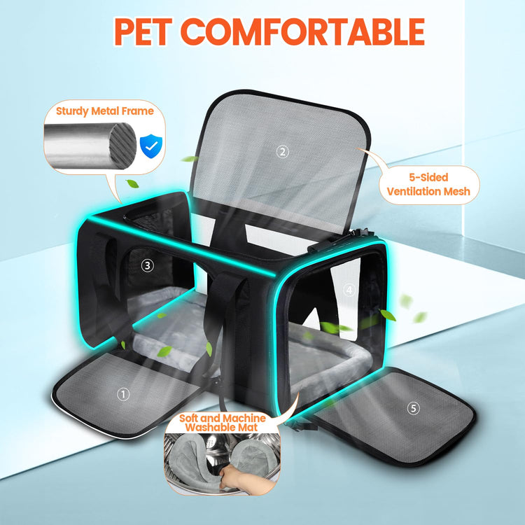 Petskd Pet Carrier 17x11x9.5 Alaska Airline Approved,Pet Travel Carrier Bag for Small Cats and Dogs, Soft Dog Carrier for 1-10 LBS Pets,Dog Cat Carrier with Safety Lock Zipper(Black)