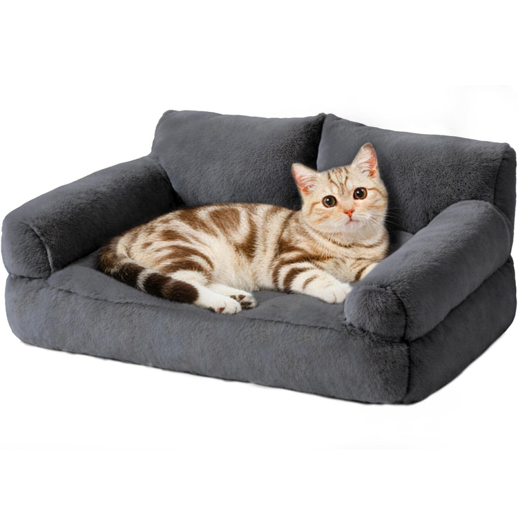 Large Cat Beds for Indoor Cats, Dog Couch Bed, Cute Cat Couch Sofas for Less 20lbs Kitten Puppy, Small Dog Sofas & Chairs with Removable Washable Cover, Soft Warm Pet Furniture, Cream