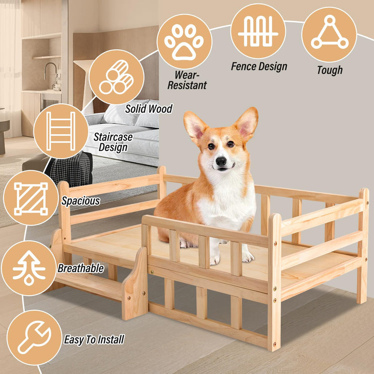 PetsFurniture Comfortable Cat & Dog Bed Frame - Wooden, Up to 66 lbs (L)