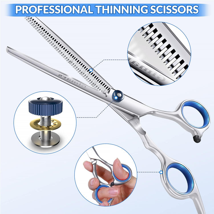 Gimars Titanium Coated Professional 6 in 1 4CR Stainless Steel Dog Grooming Scissors with Safety Round Tip, Heavy Duty Pet Grooming Scissor for Dogs, Cats and Other Animals