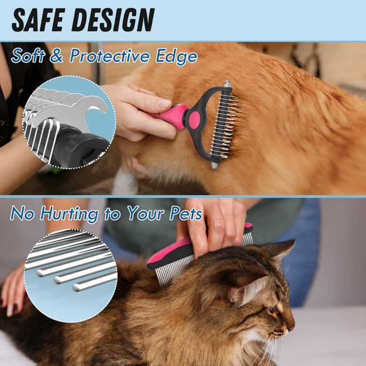 Docrok Pet Grooming Combo - Blue Deshedding Brush with Metal Comb for Detangling and Dematting Long, Matted Fur on Cats and Dogs
