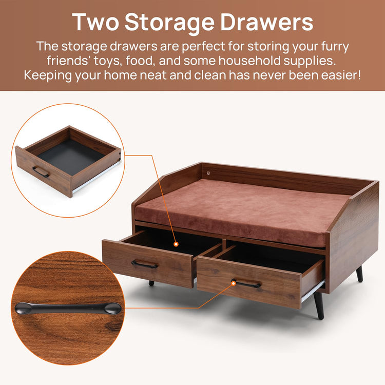 Elevated Dog Beds Frame with Mattress, Raised Wood Pet Bed Sofa Indoor for Large Medium Small Dogs Cats (Brown)