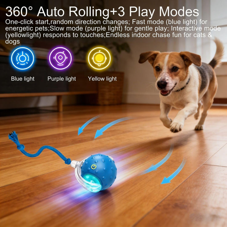 2PCS Interactive Cat Toys Ball, Tiny Fetch Interactive Dog Cat Toy Ball - 360° Automatic Scrolling with Birdsong, Smart Obstacle Avoidance, Rechargeable Boredom Buster for Pets (Blue+Red)