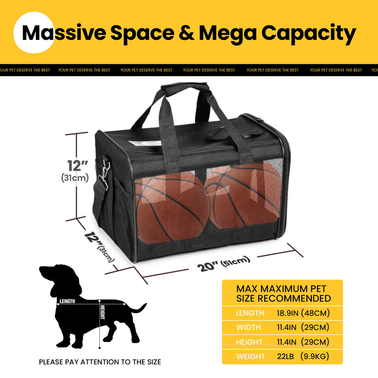 Conlun Cat Carrier Airline Approved, Soft-Sided Dog Carrier with Inner Safety Leash, Pet Transport Carrier for Small-Medium Cats Puppies up to 15 Lbs, Collapsible Travel Kitten Carrier Bag -BlackM
