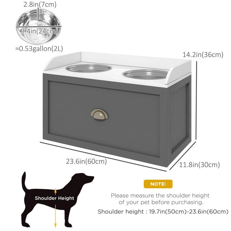 PawHut Dog Feeding Station with Storage Drawer, Dog Food Storage Cabinet with 2 Removable Elevated Pet Bowls for Large Sized Dogs, Coffee
